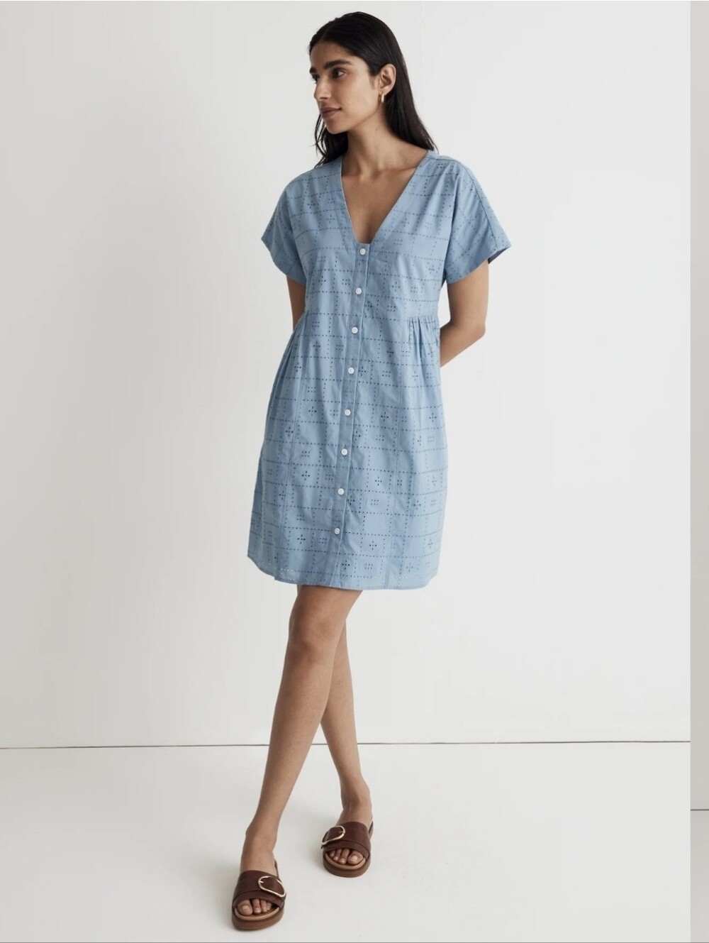 Madewell 100% Cotton Women Mini Dress Size Medium Eyelet Button-Front